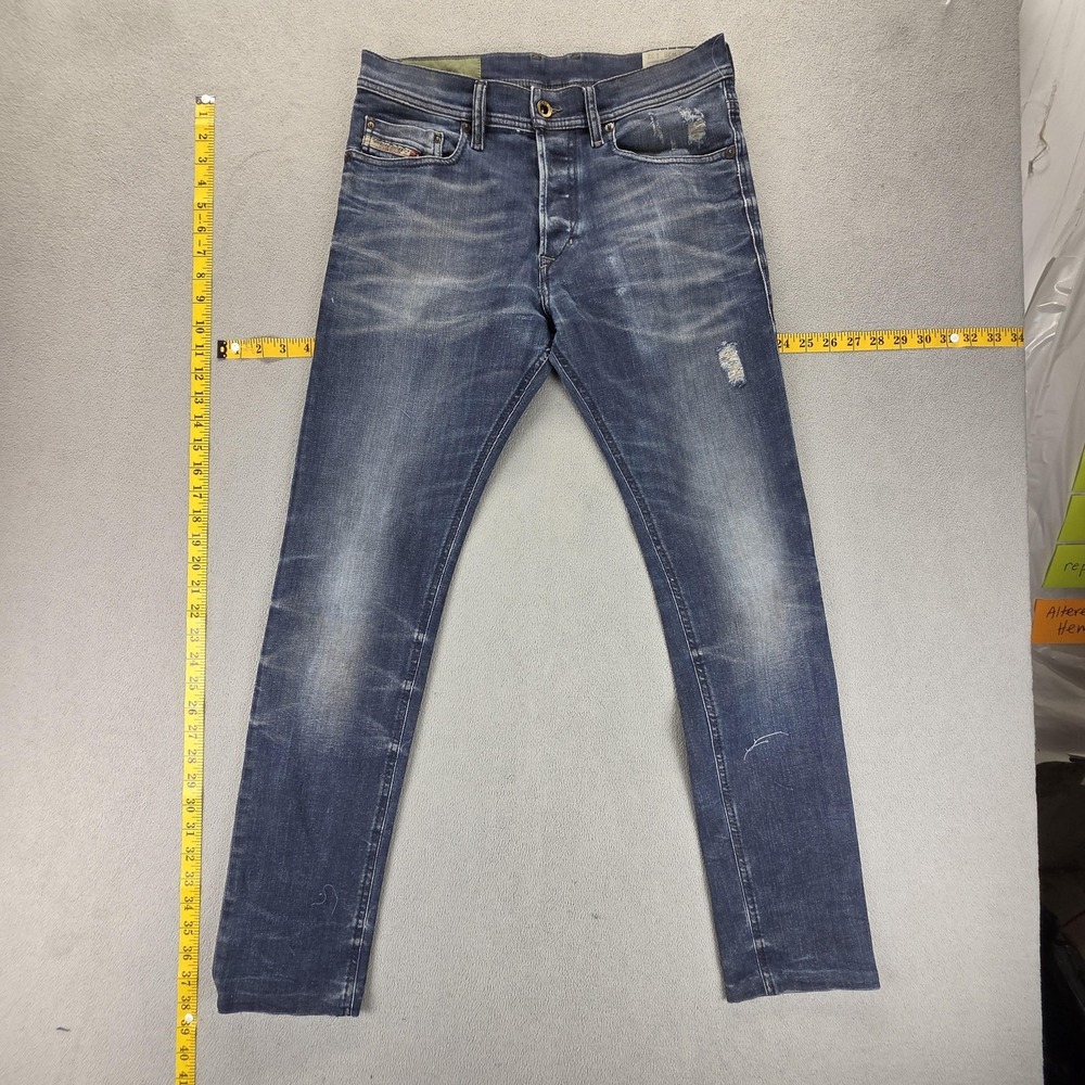 Diesel Jeans Mens 28x32 Blue Tepphar Slim Carrot Distressed Button Fly 0838D